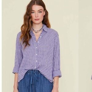 Xirena Beau Shirt Purple Indigo Geo Print Button Down Size Medium